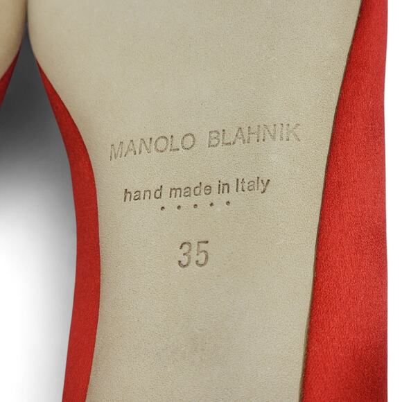 Manolo Blahnik Hangisiflat Jewel Buckle Flat Pumps - Satin - Red 35 5US $1095 - Picture 6 of 9